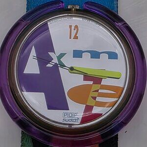 Pop Swatch 5629 Letterhead with band, new battery freshly polished crystal !